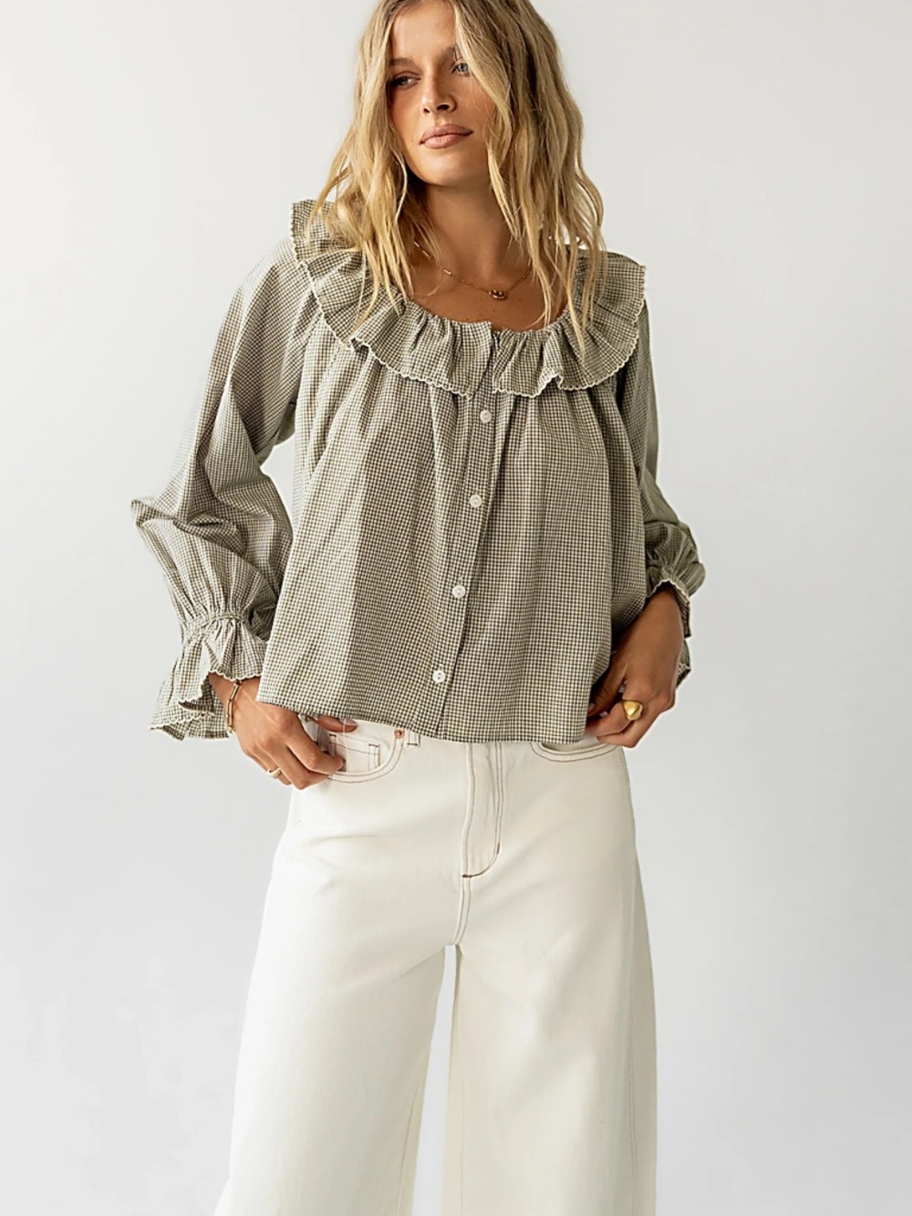 Things Between Gingham Ruffle Blouse
